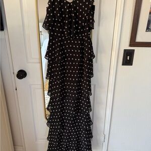 Aqua Black Maxi Dress with White Polka Dots